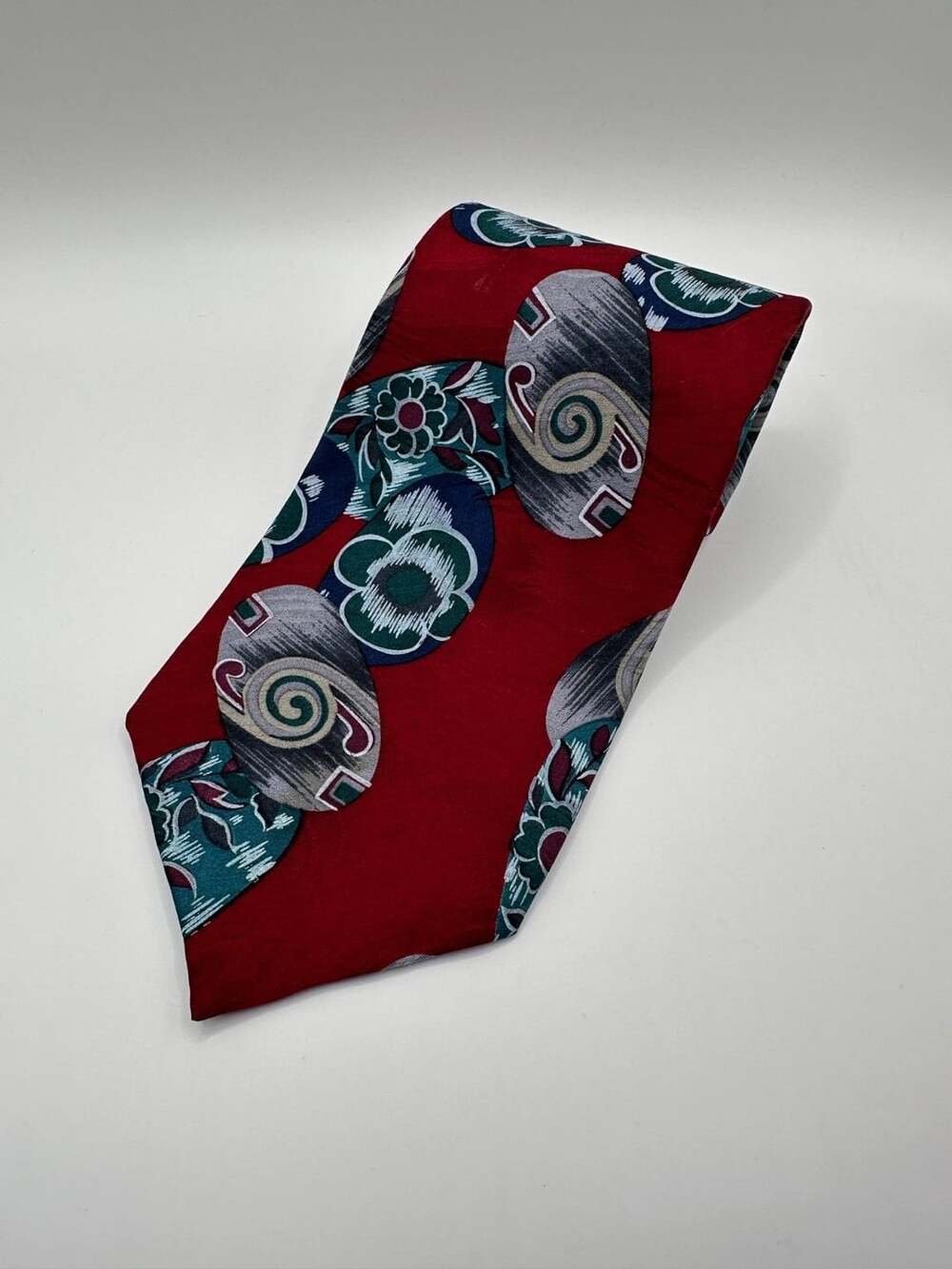 Vintage Christian Dior Monsieur Neck Tie Silk Red Abstract Length 57" Width 3.5"